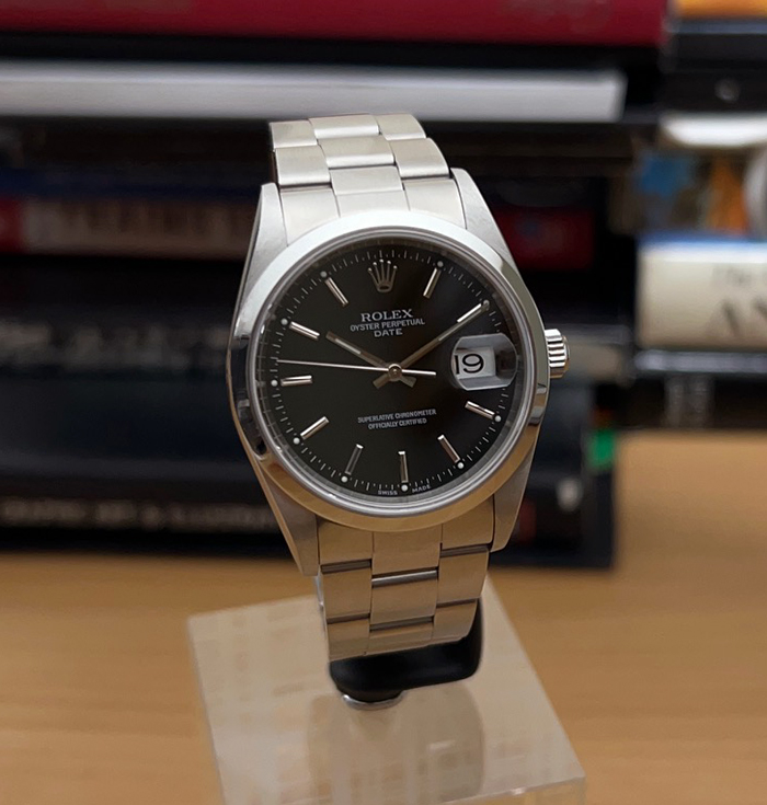 2002 BLACK Rolex Oyster Perpetual Date Midsize Wristwatch Ref. 15200