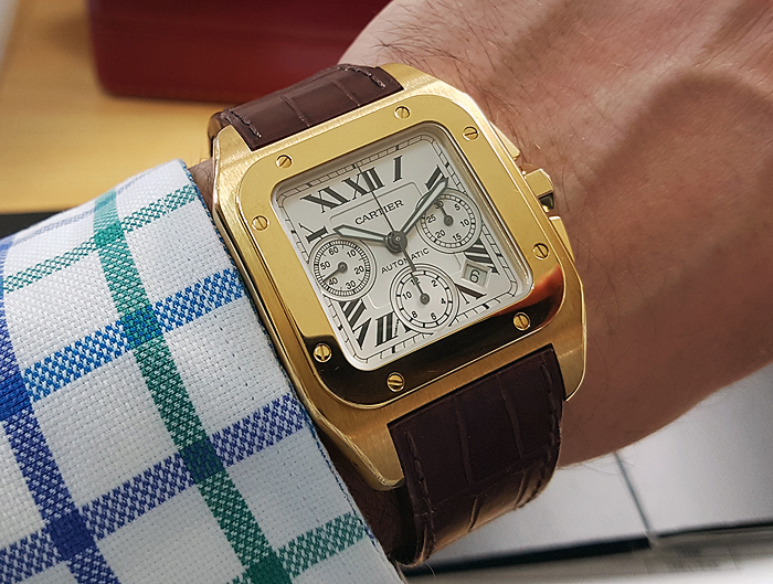 cartier santos 100xl yellow gold auto chronograph