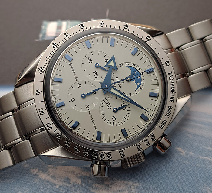 Omega Speedmaster Professional Moonphase 18K WG Bezel Ref. 3875.20.37