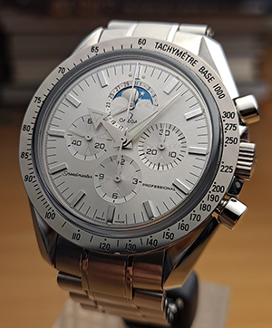 Omega Speedmaster Professional Moonphase 18K White Gold Bezel - European Edition