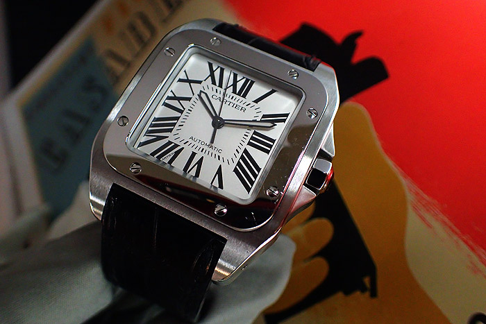 Cartier Santos 100 White Dial Roman Numeral Wristwatch W20073X8