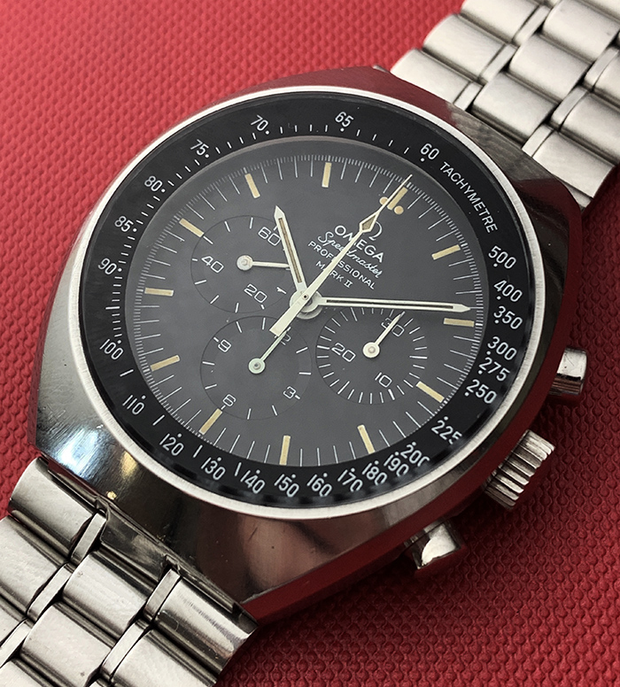 1970 Omega Speedmaster Mark II Chronograph Tropical Dial Wristwatch Ref. 145.014