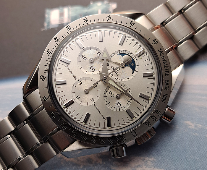 Omega Speedmaster Professional Moonphase 18K White Gold Bezel - European Edition Ref. 3575.30