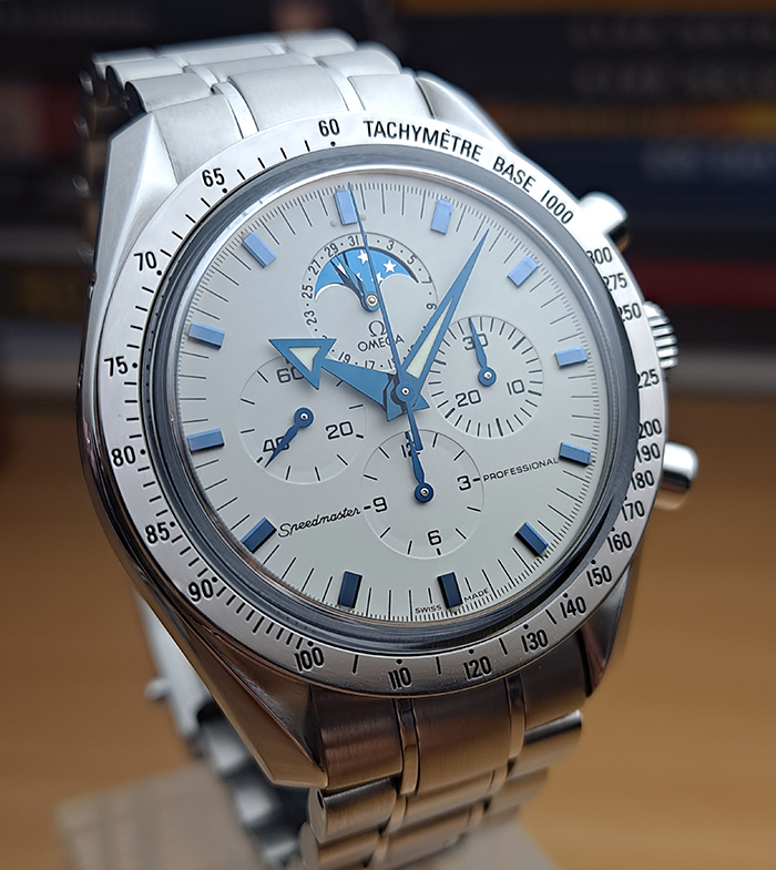 Omega Speedmaster Professional Moonphase 18K WG Bezel Ref. 3875.20.37