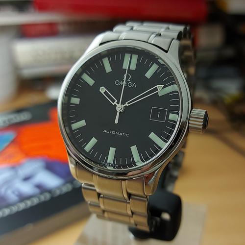 Omega Dynamic Black Waffle Dial Wristwatch Ref. 5203.51