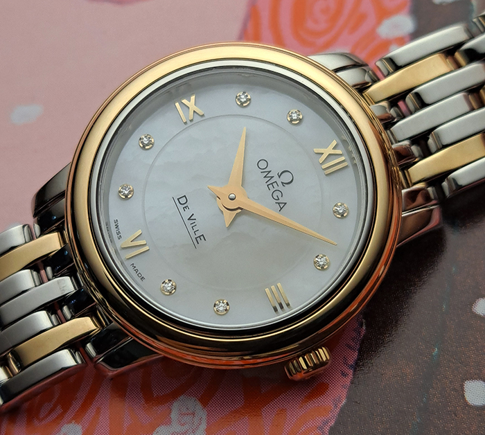 Ladies Omega De Ville Prestige 18k YG/SS Diamond Dial Ref. 424.20.24.60.55.001